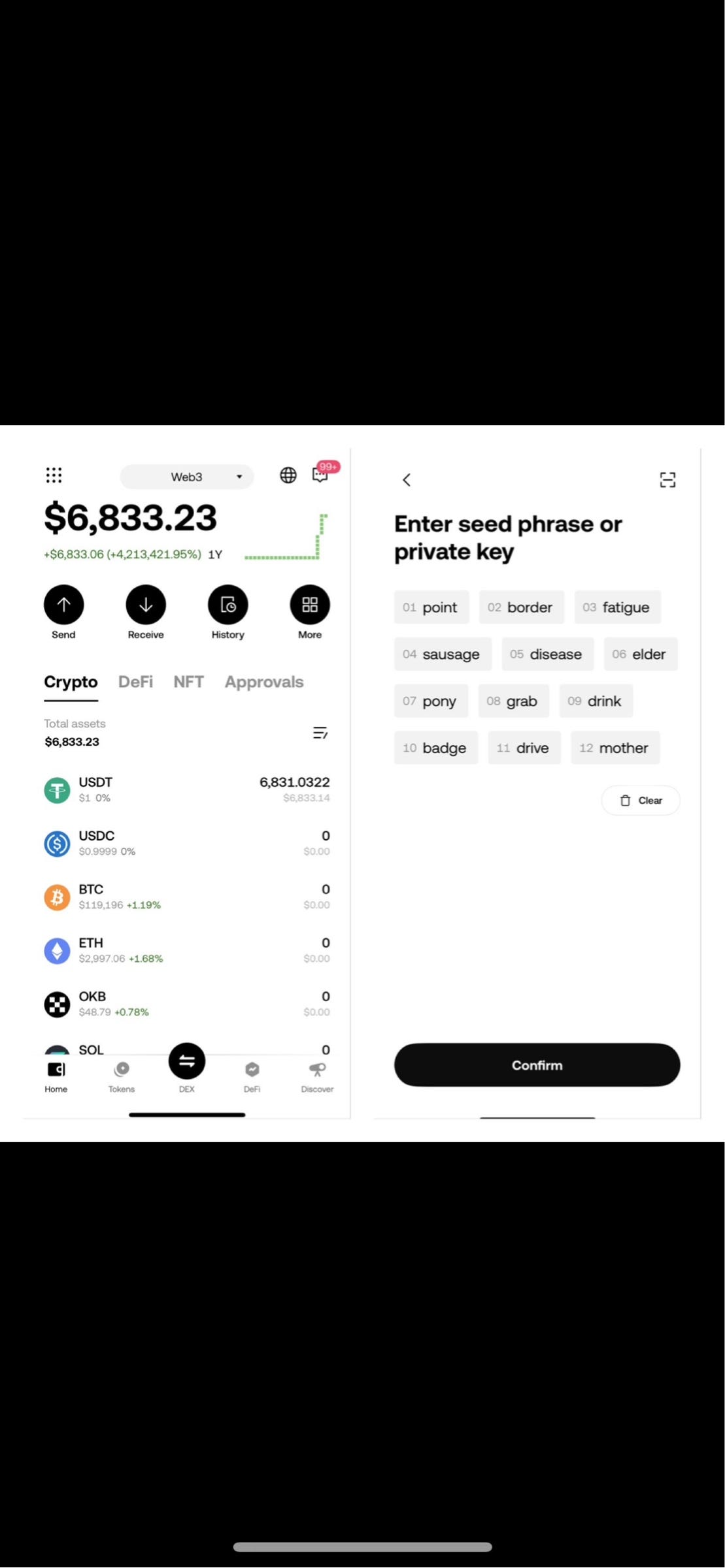 i am new to the market crypto, How can I send 6,800 USDT from Okx wallet.