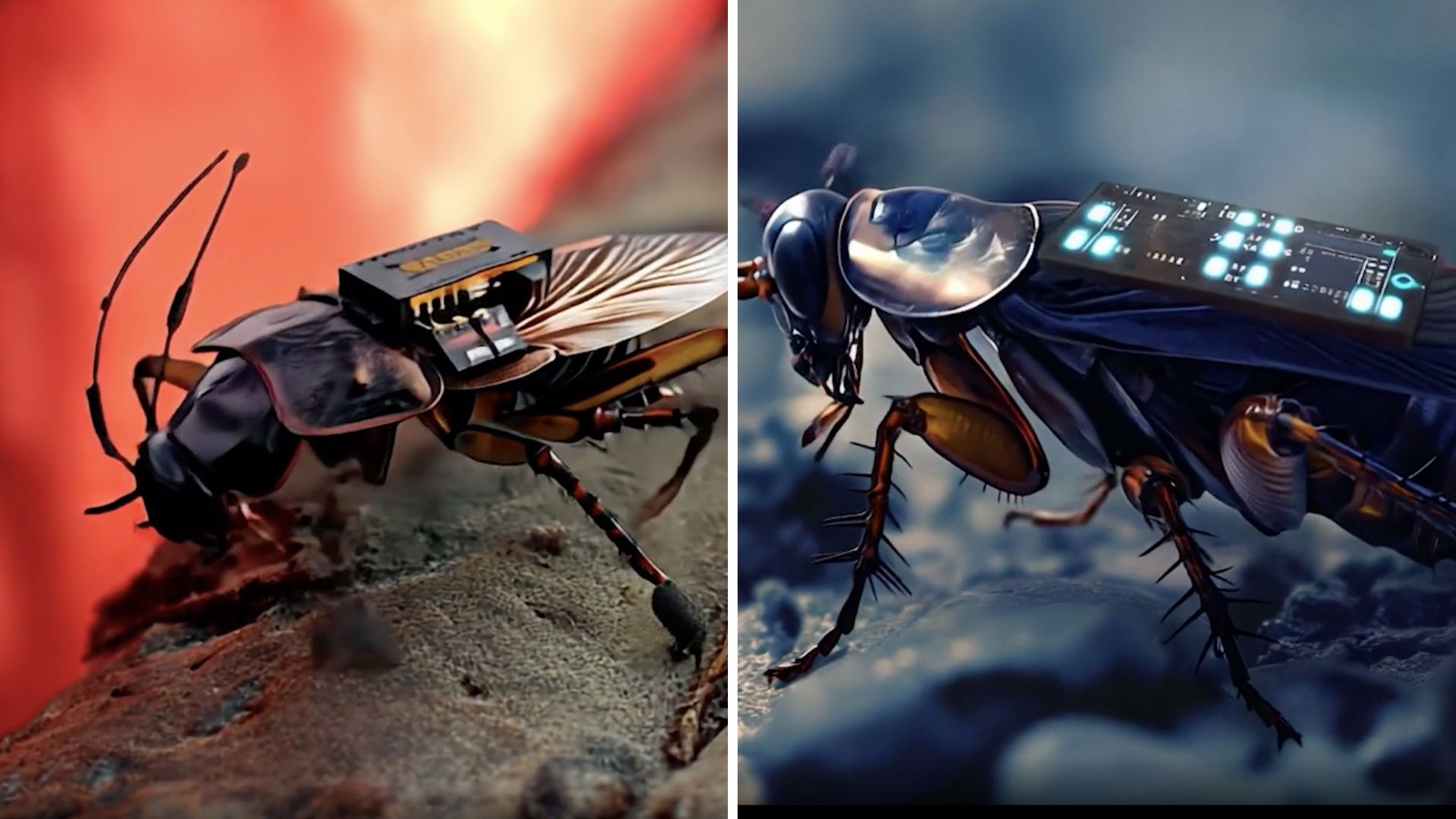 Live cockroaches turned into swarm robots, fitted with backpacks to conduct spy missions