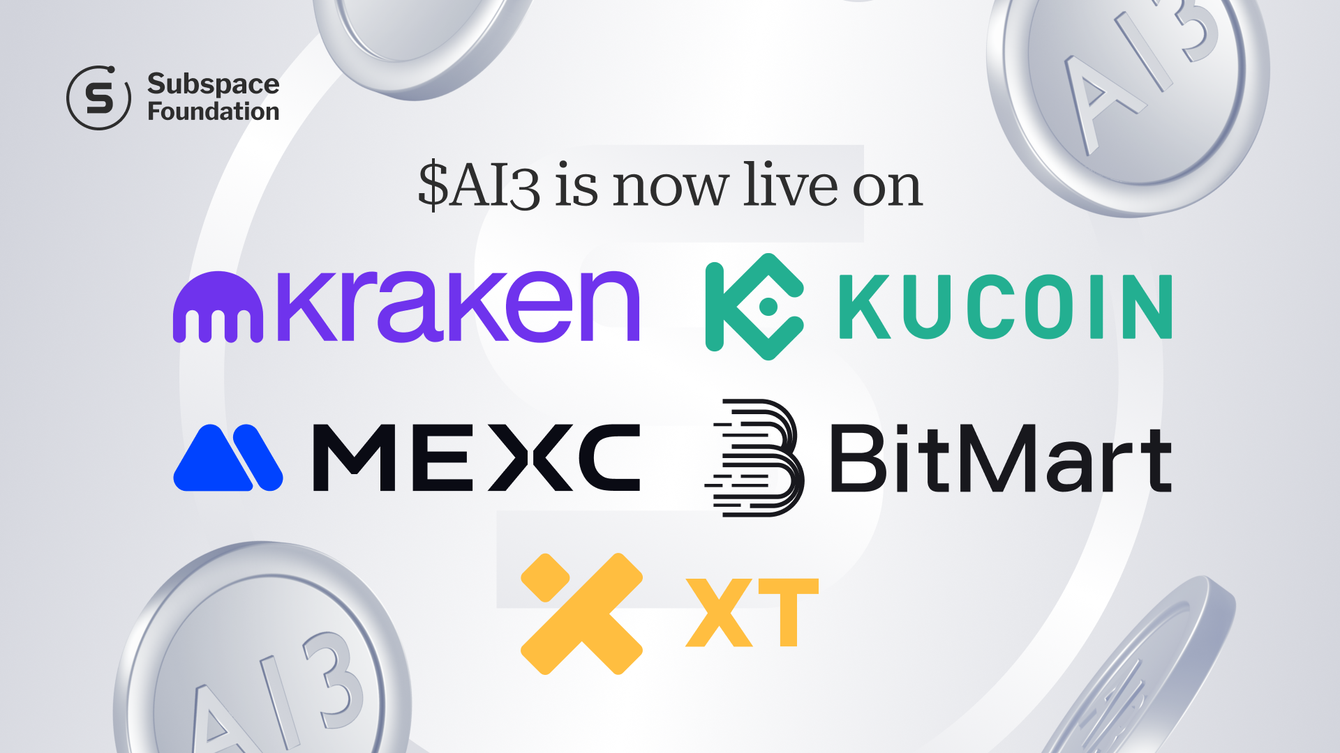 $AI3 IS NOW LIVE ON: Kraken, KuCoin, MEXC, BitMart, & XT