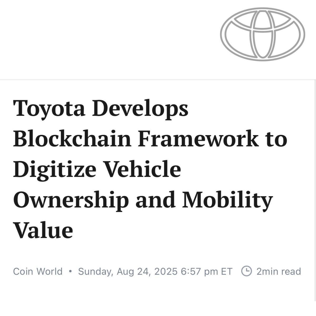 Toyota Explores Blockchain “Trust Chain” for Vehicles — BBA Predicted the Potential Back in 2019