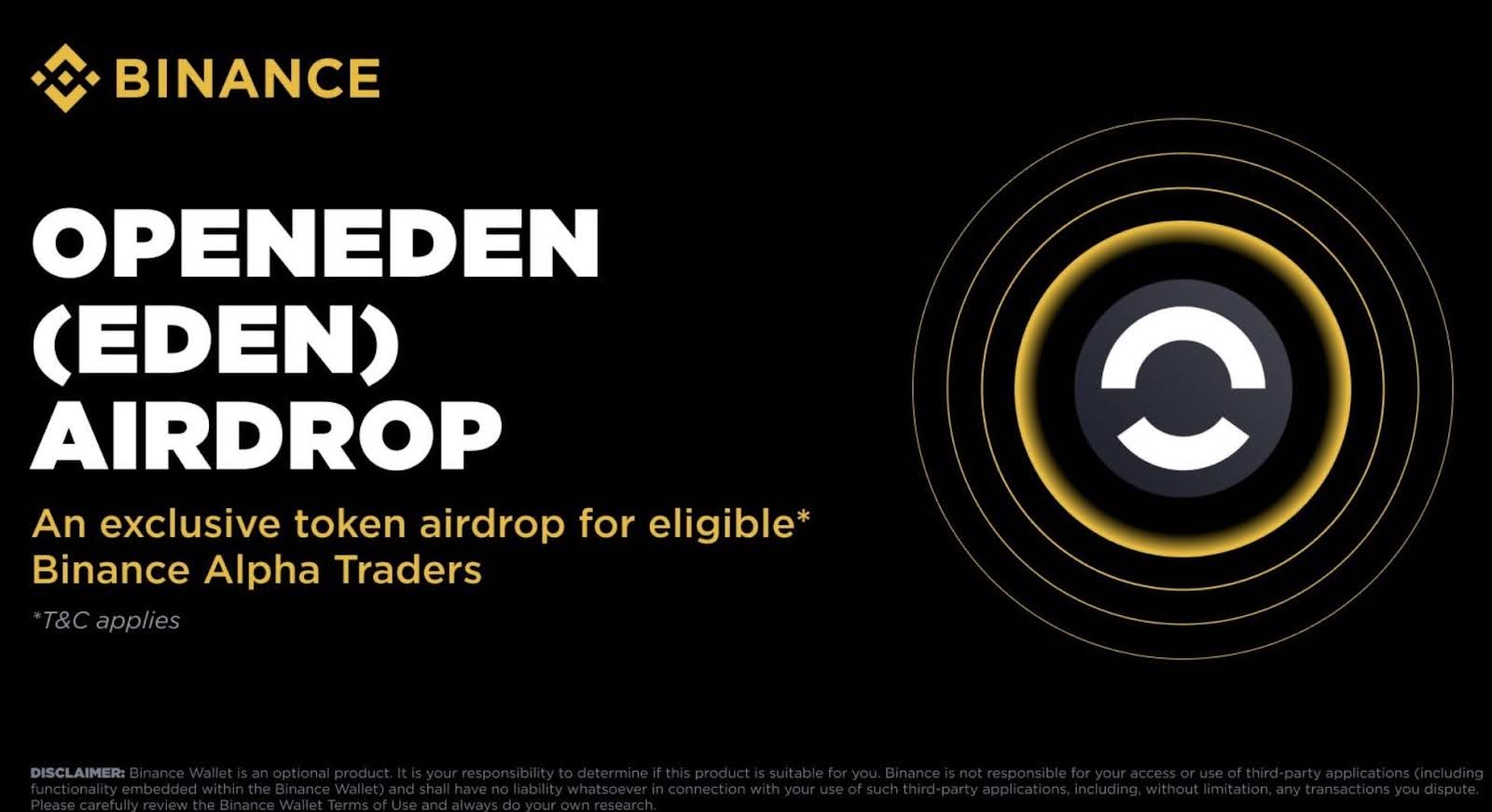 Binance Airdrops 15M EDEN Tokens as OpenEden Debuts With $1B Supply
