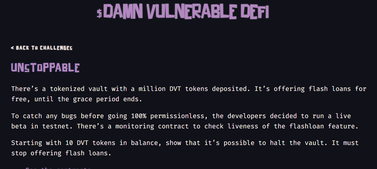 Damn Vulnerable Defi #1: Unstoppable