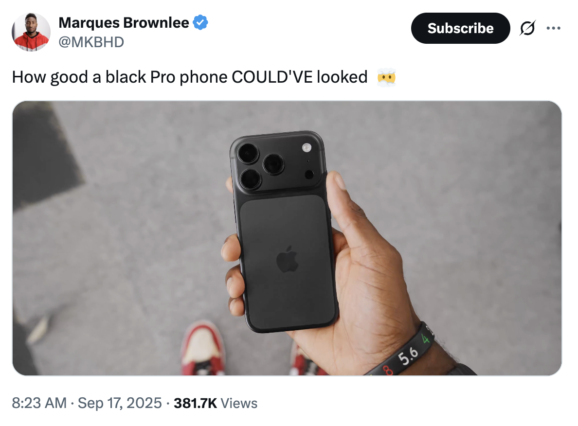 Marques Brownlee shows how good a black iPhone 17 Pro would have looked