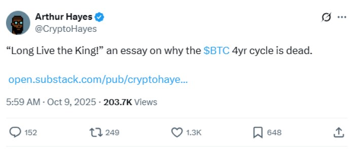 Arthur Hayes Just Killed Bitcoin’s Four-Year Cycle Giving Bitcoin Hyper 10x Momentum