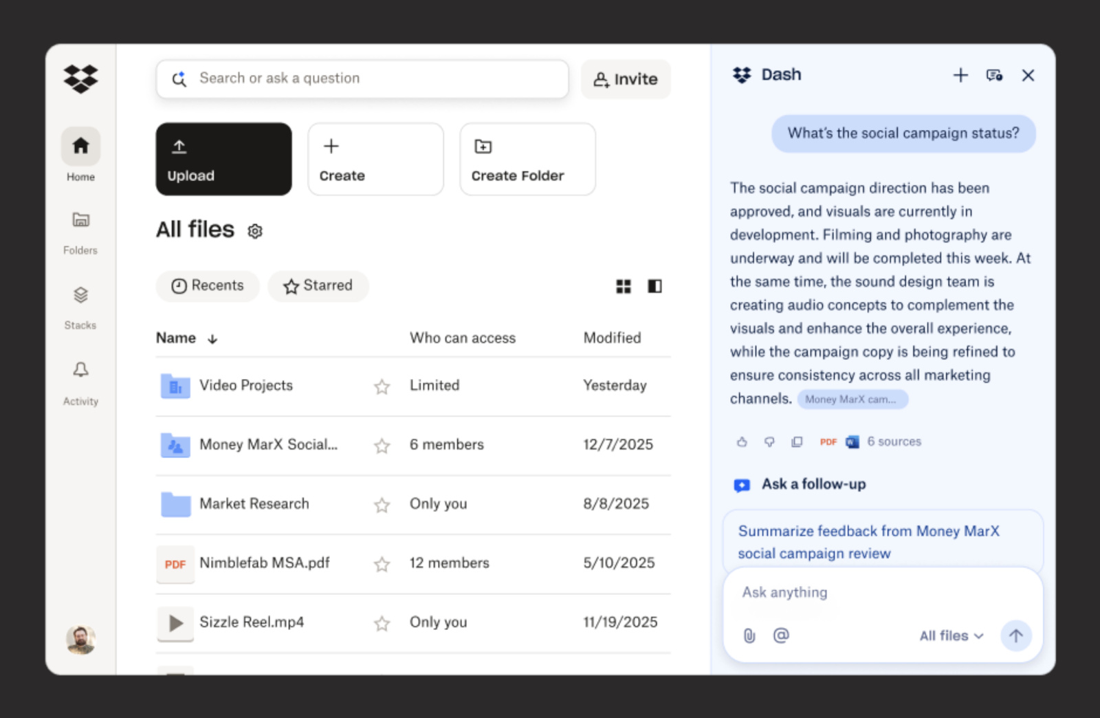 Dropbox is bringing its Dash AI features into the main app