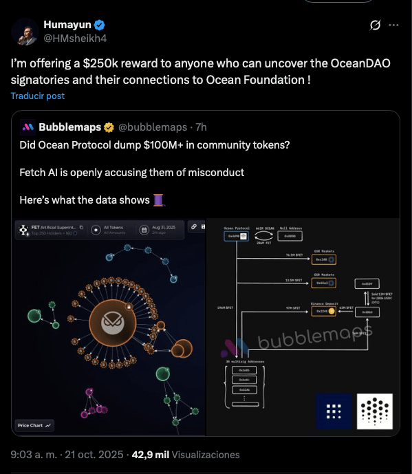 Fetch.AI CEO Offers Reward To ‘Uncover’ Ocean Protocol’s Alleged $120M FET Dump