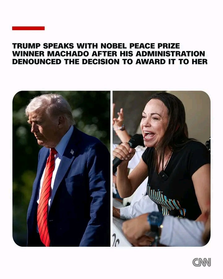 US President Donald Trump spoke on Friday with Nobel Peace Prize winner Maria Corina Machado after…