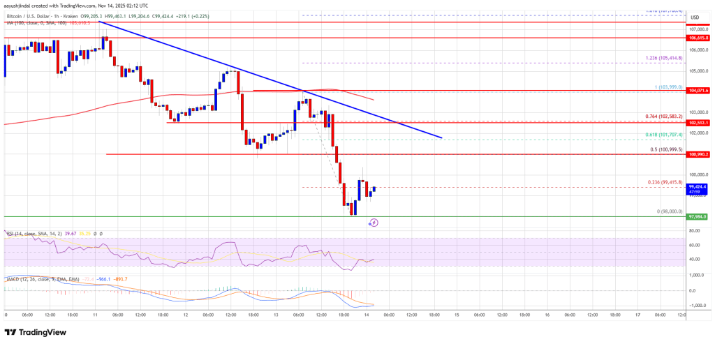 Bitcoin Drops Under $100K as Risk Appetite Fades in Crypto Markets