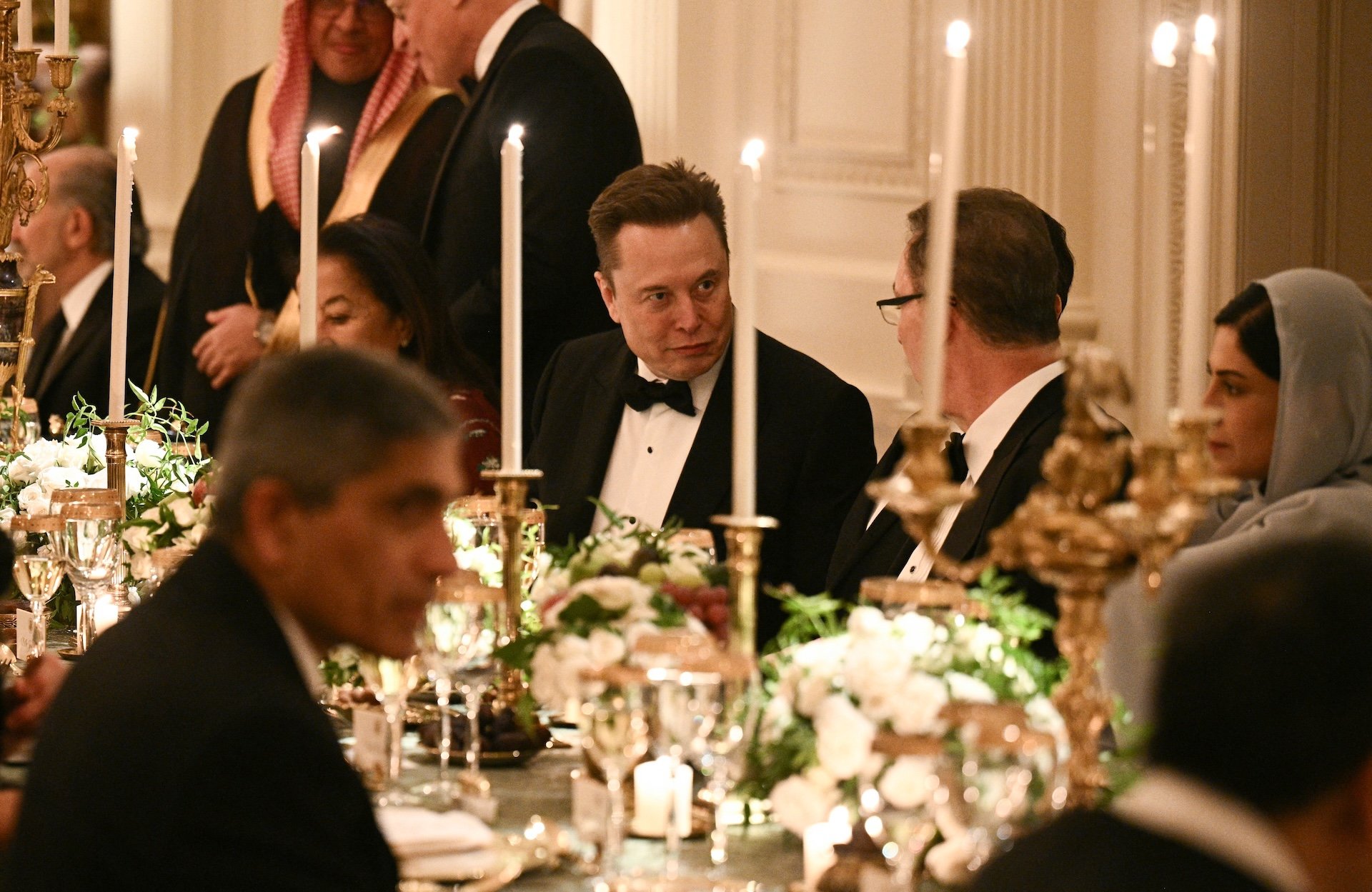 Trump Lovingly Pats Elon Musk on Stomach During Dinner at White House