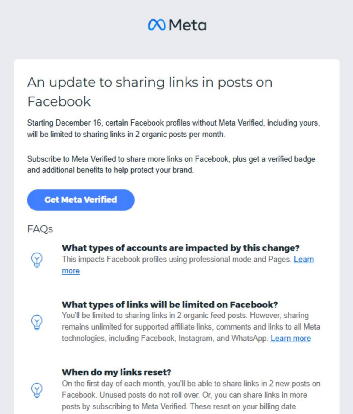 A Facebook test makes link-sharing a paid feature for creators