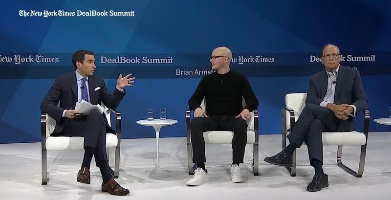 DealBook’s Armstrong and Fink sketch the next crypto cycle: stablecoins, tokenization, leverage…
