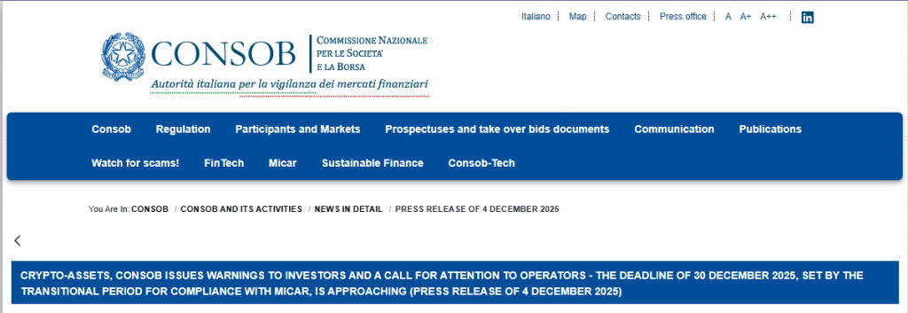 Italy’s Market Watchdog Gives Crypto Firms A Clear Order: Act Or Exit