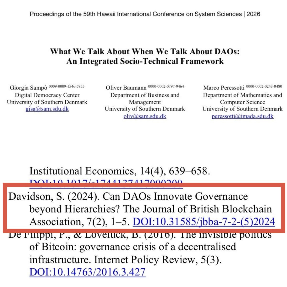 New JBBA Citation: University of Southern Denmark Cites Research on DAO Governance Beyond…