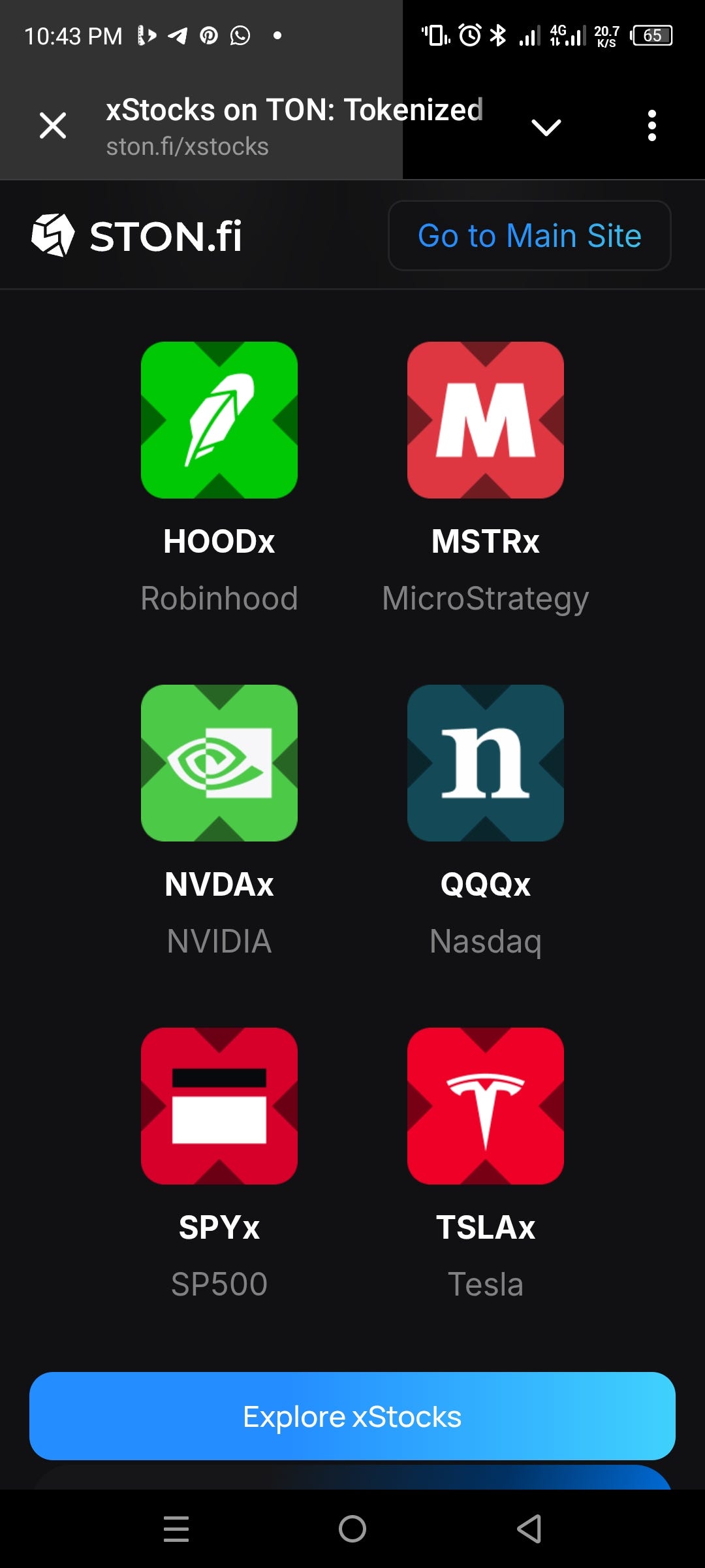 “Tokenized stocks without Wall Street.”
Real market exposure. No brokers. No KYC. 24/7 on TON.