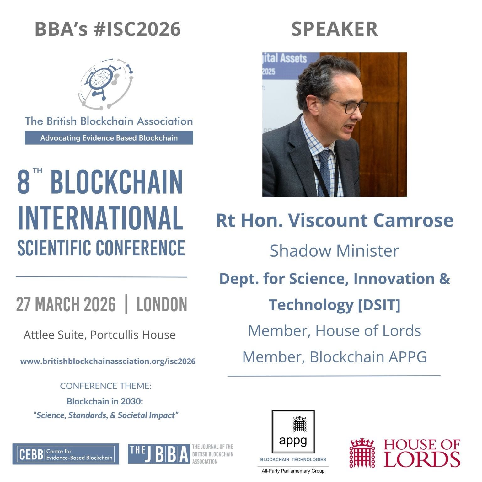 Rt Hon. Viscount Camrose to Speak at BBA’s ISC2026 on Blockchain’s Societal Impact