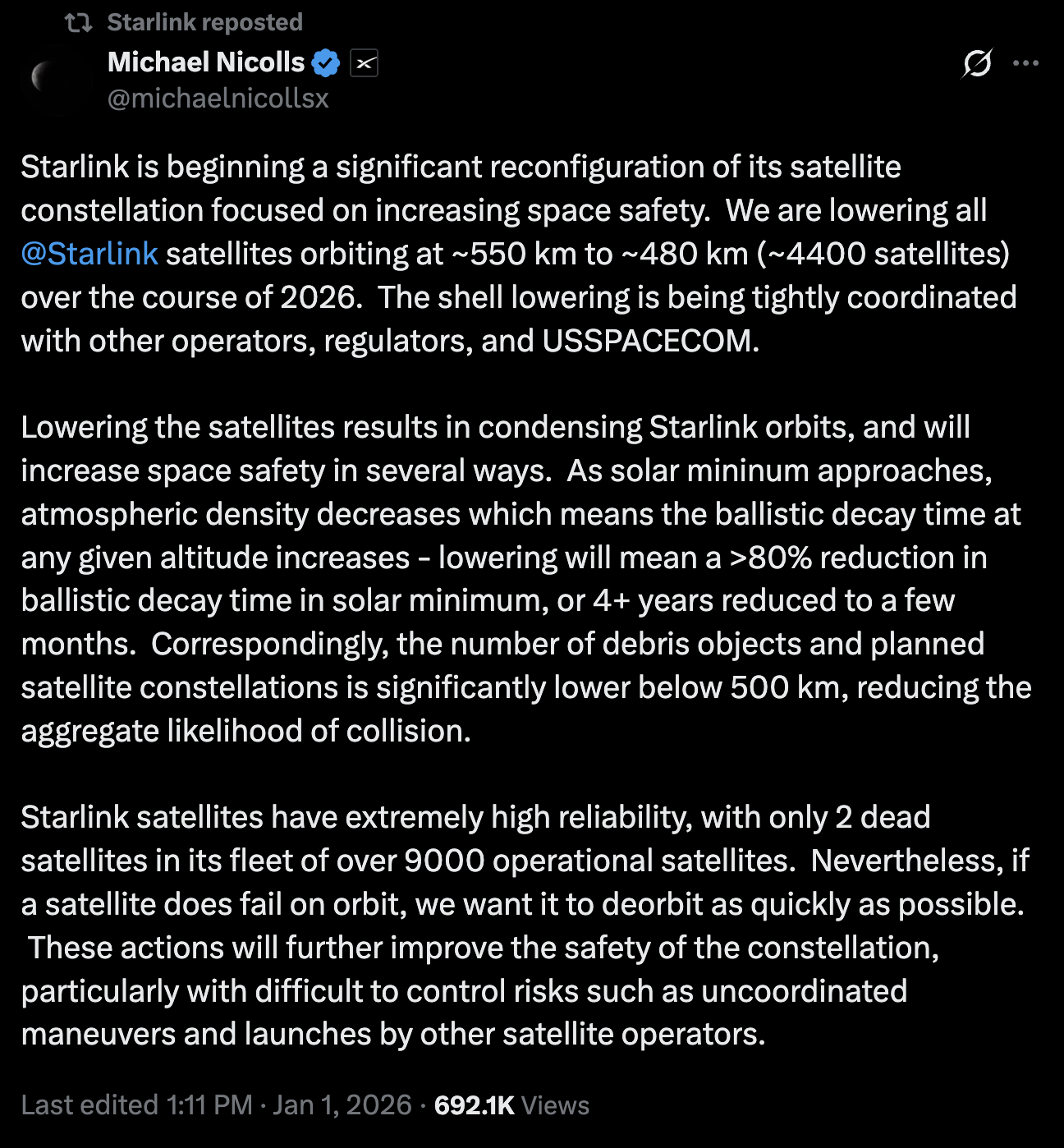 Starlink is lowering thousands of satellites’ orbits to reduce risk of collisions