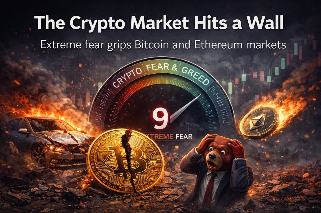 The Crypto Market Hits a Wall as Extreme Fear Grips Bitcoin and Ethereum
