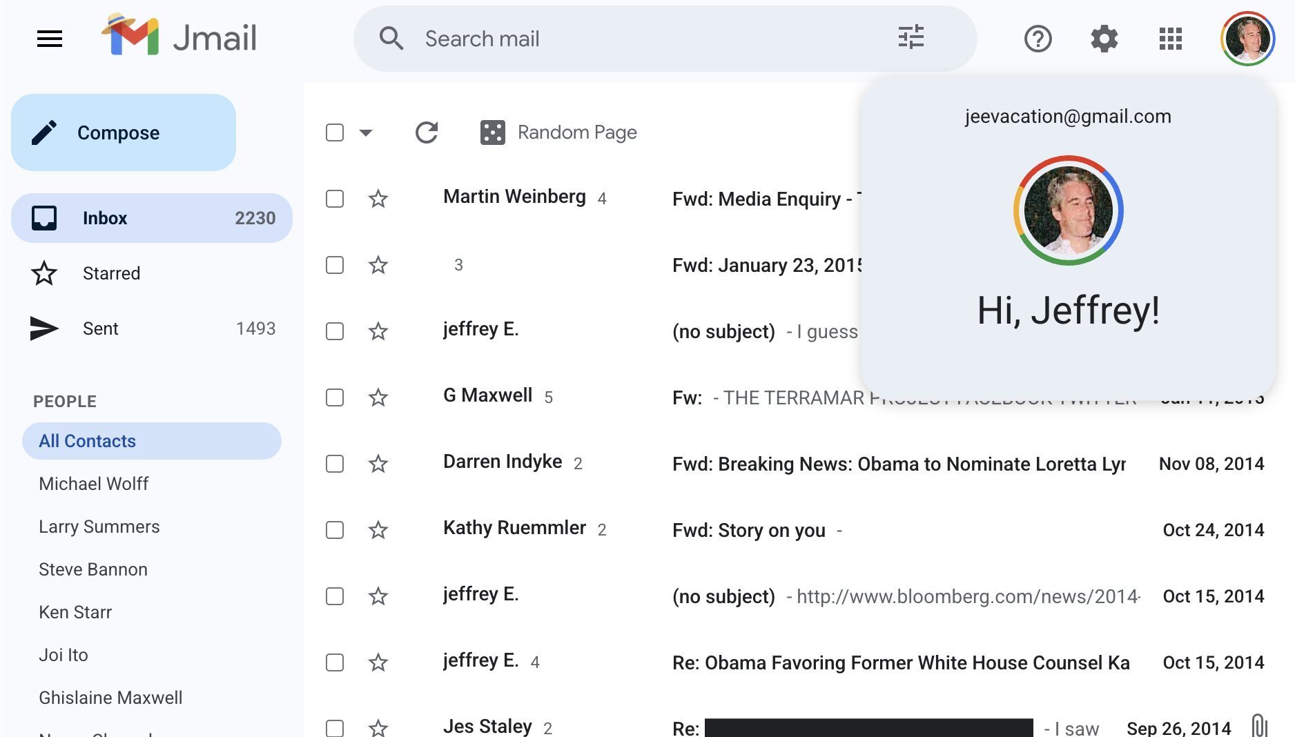 The Epstein Files: Read Epsteins emails as if you hacked into his Gmail with Jmail