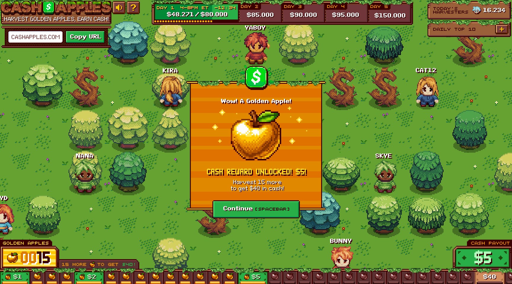 ‘Cash Apples’ is giving away $500,000 to people who click on trees in a web browser