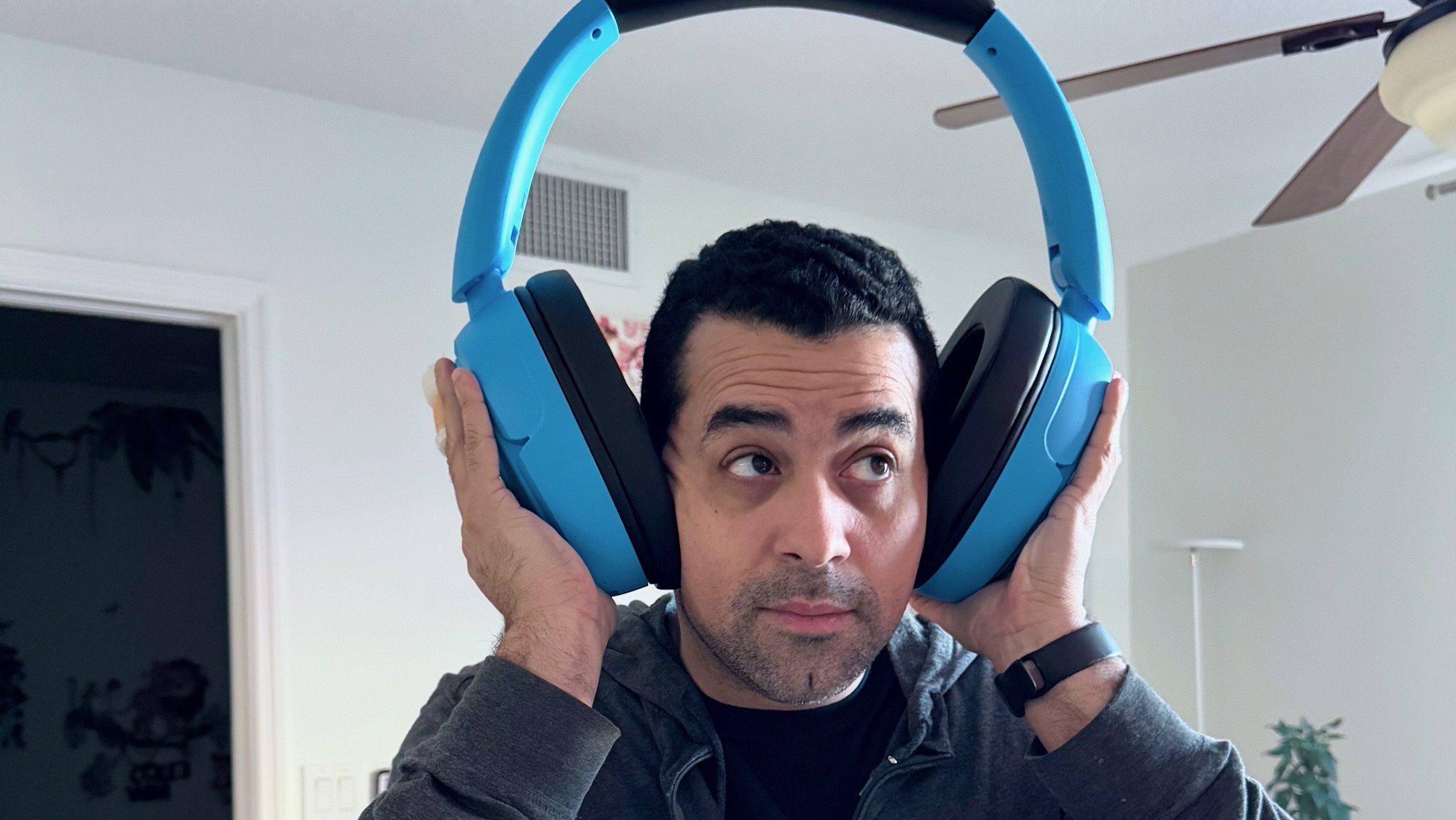 I wore JLabs ridiculously big headphone speakers. I still have so many questions!
