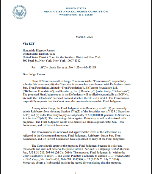 SEC Vs. Justin Sun Case Ends In $10M Settlement, Traders Eye TRX Price Reaction