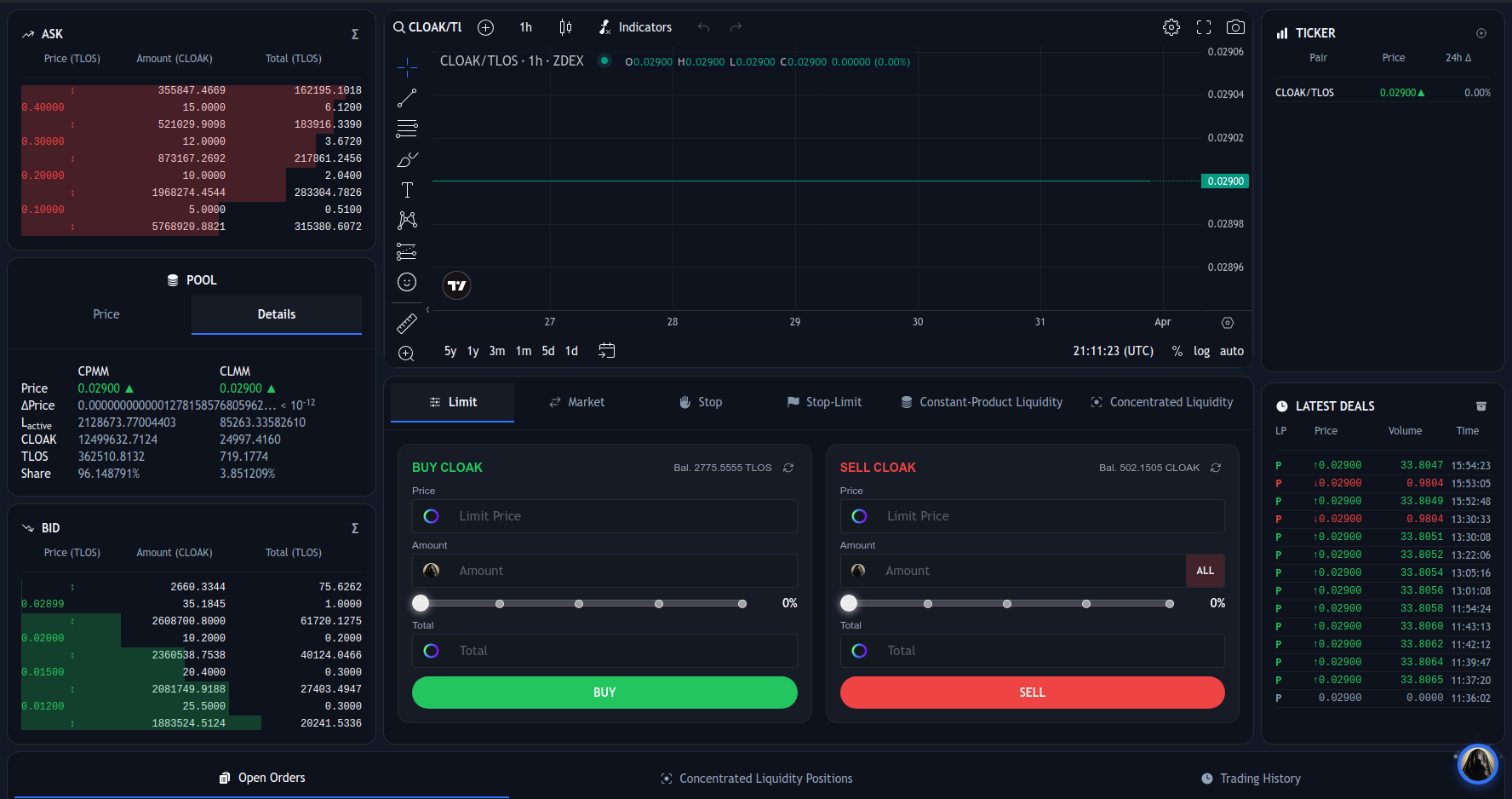 CLOAK Hybrid DEX is Live on Telos Mainnet