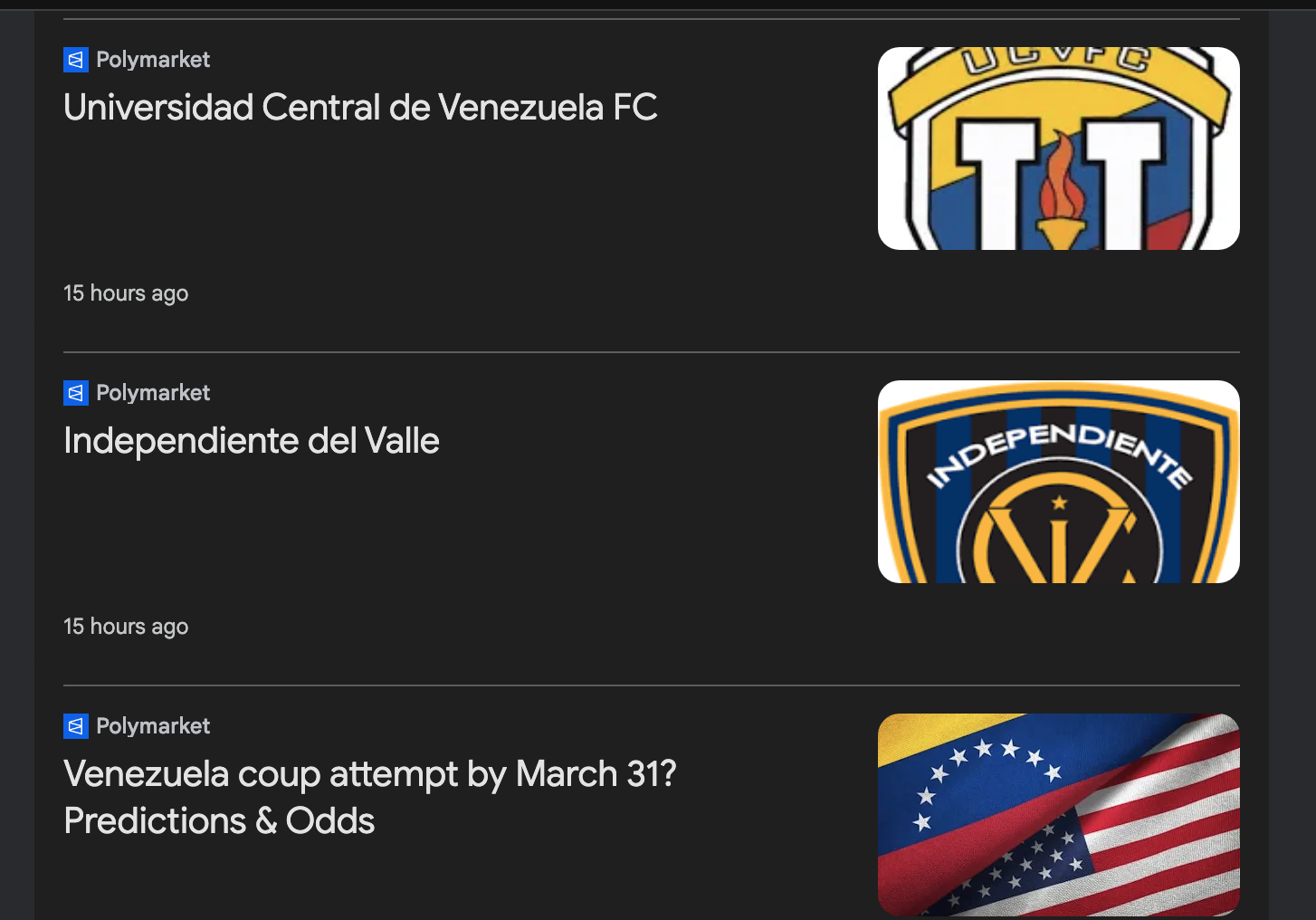 Google has reportedly started to add Polymarket data to News results