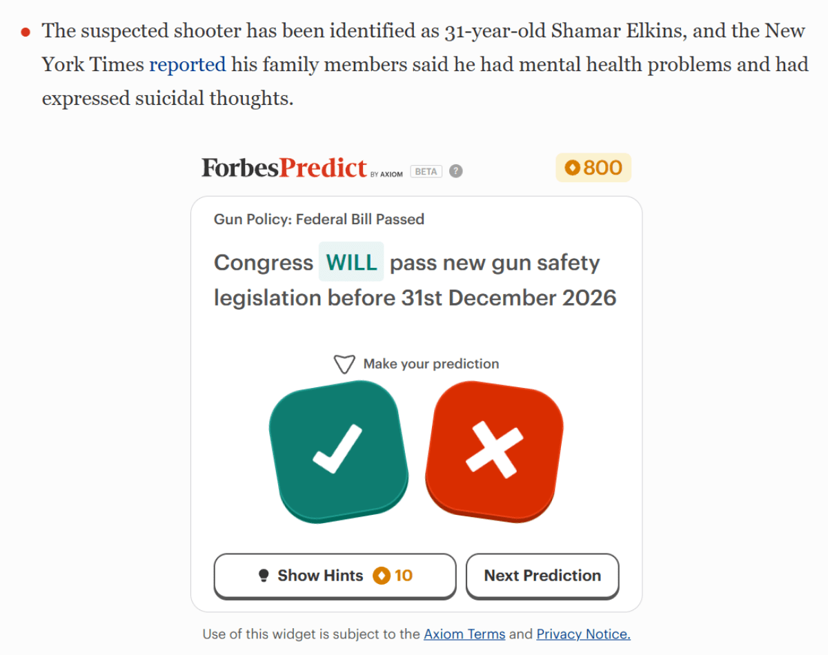 In Article About Horrific Shooting That Killed Eight Children, Forbes Lets Readers Place Bets About Gun Control