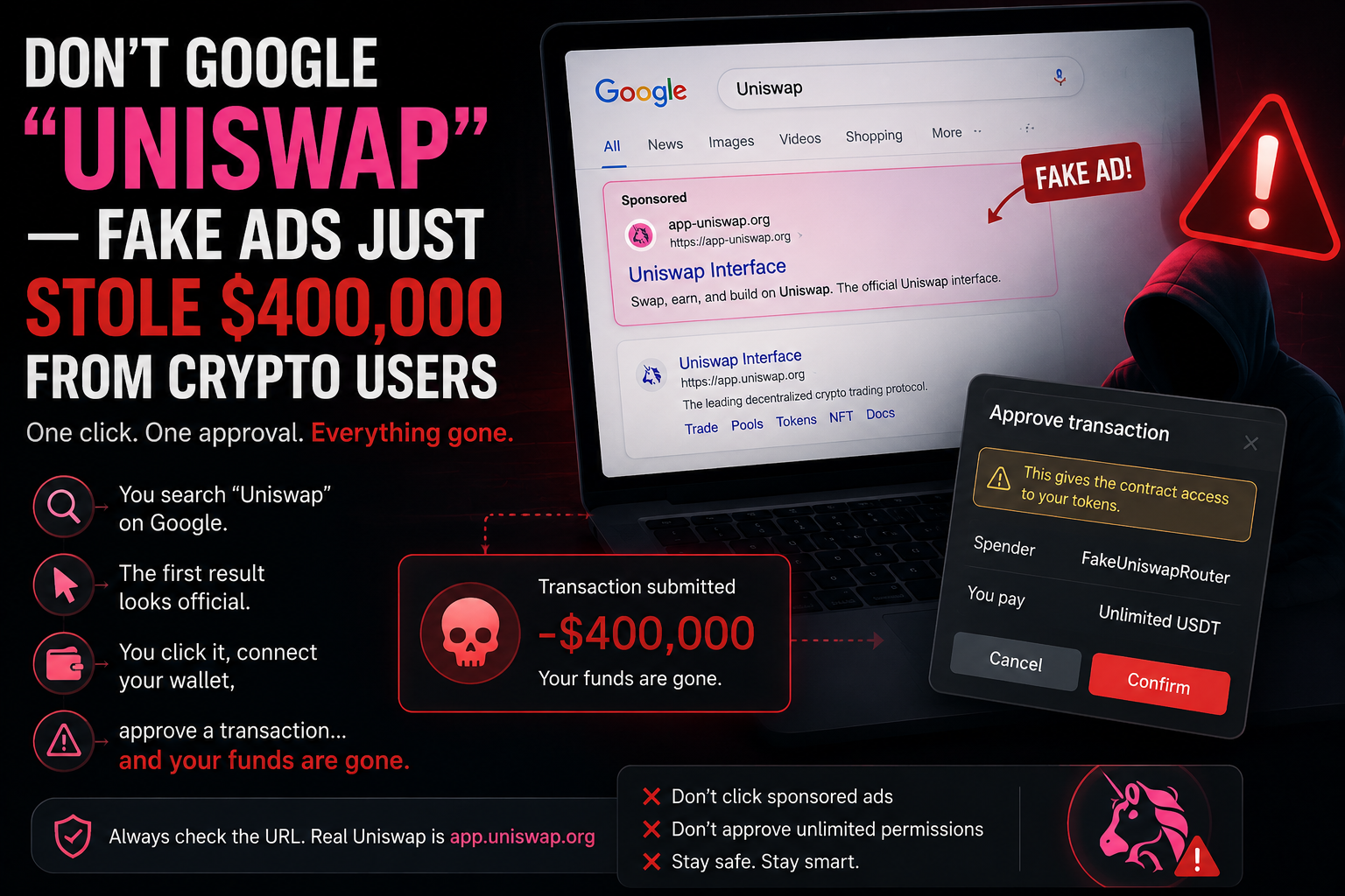 Don’t Google “Uniswap” — Fake Ads Just Stole $400,000 From Crypto Users