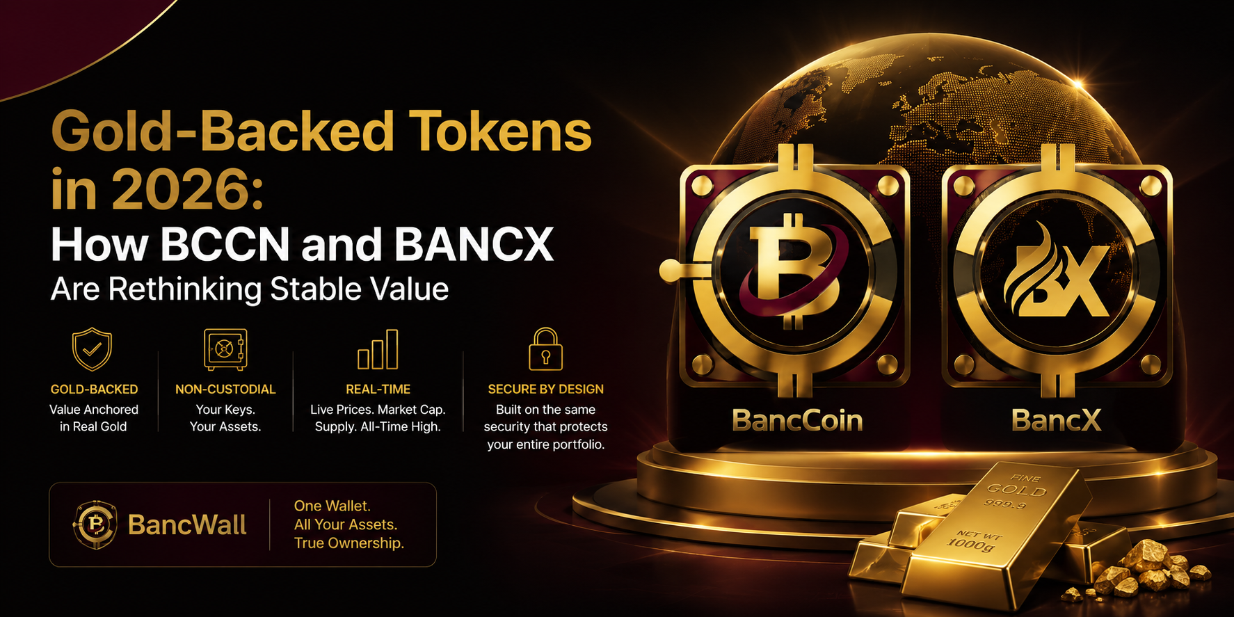 Gold-Backed Tokens in 2026: How
BCCN and BANCX Are Rethinking
Stable Value