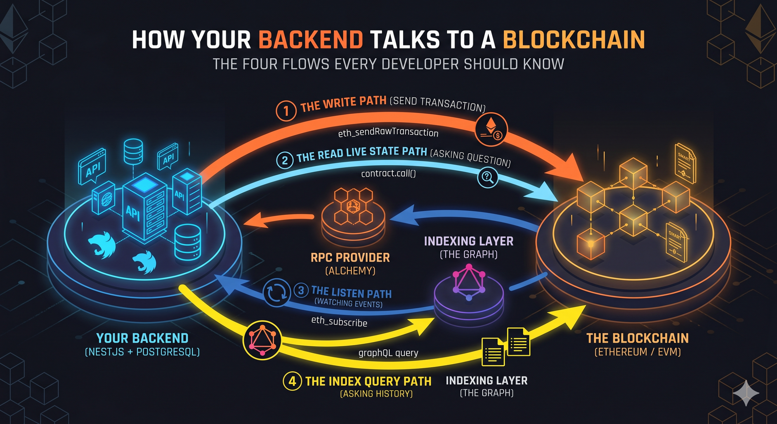 How Your Backend Talks to a Blockchain — The Four Flows Every Developer Should Know