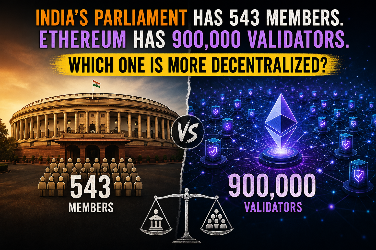 India’s Parliament Has 543 Members.Ethereum Has 900,000 Validators. Which One Is More Decentralized?