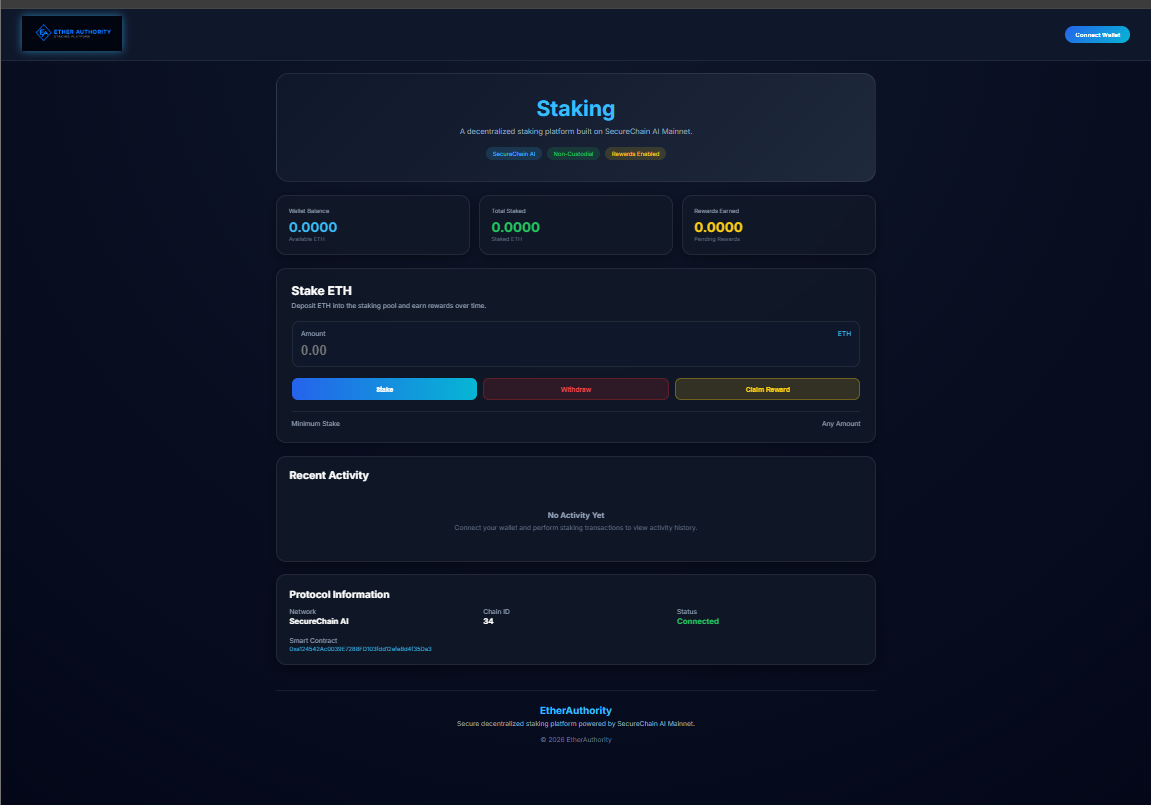 Building a DeFi Staking Platform on SecureChain AI — My EtherAuthority Final Project Journey