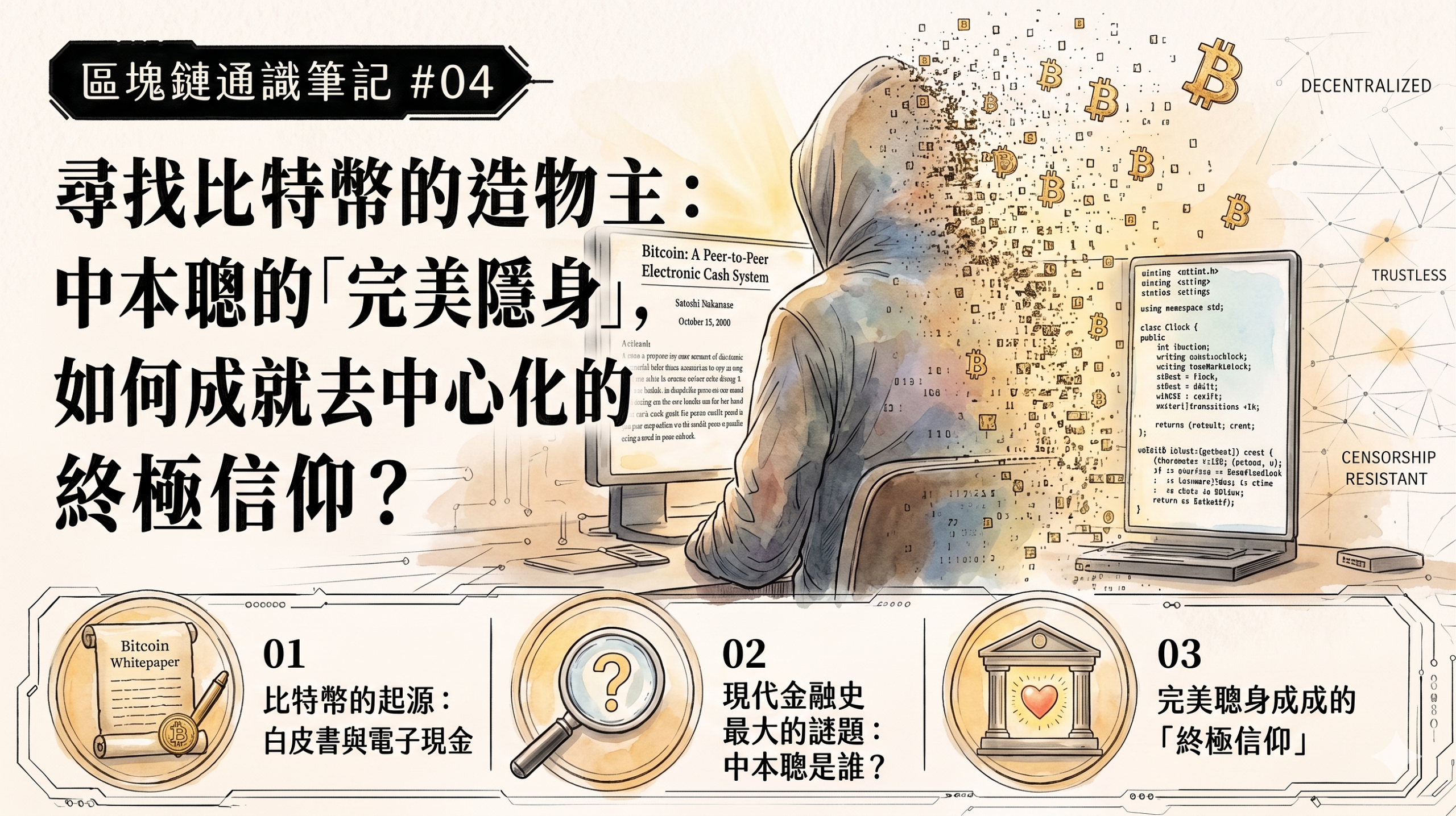 【區塊鏈通識筆記 #04】尋找比特幣的造物主：中本聰的「完美隱身」，如何成就去中心化的終極信仰？