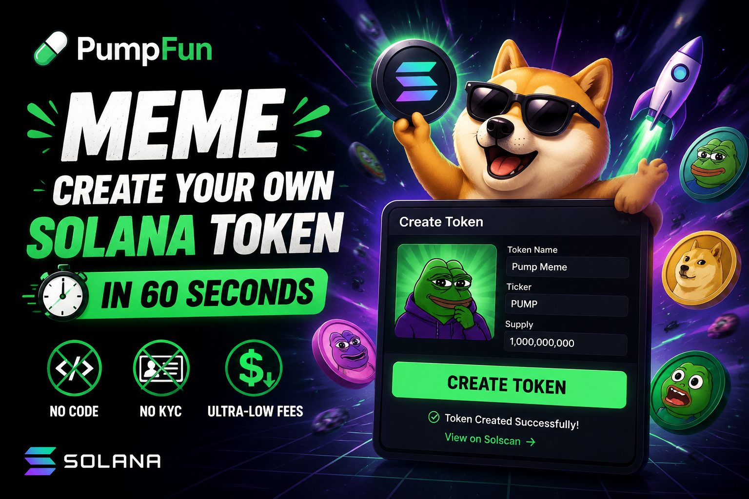 PumpFun-Meme — Create Your Own Solana Token in 60 Seconds | No Code, No KYC, Ultra‑Low Fees