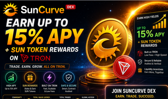 SunCurve DEX: Earn Up to 15% APY + SUN Token Rewards on TRON