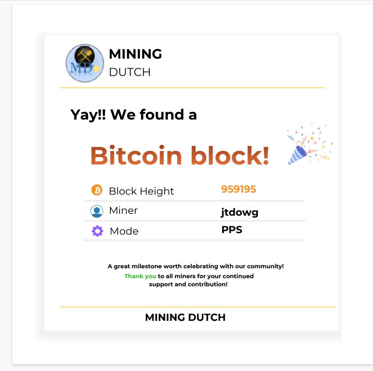 Bitcoin Block Found Celebration!