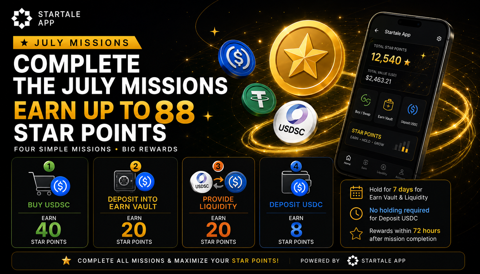 Complete the July Missions on Startale App & Earn up to 88 STAR Points