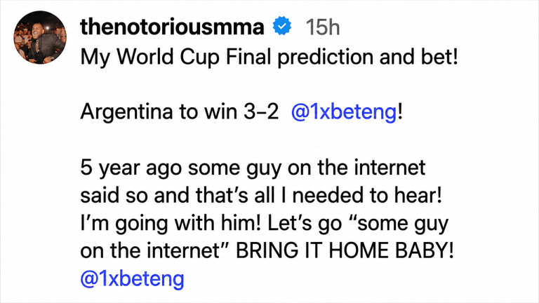 Former UFC Champion Conor McGregor Risks $100K on Viral 3-2 World Cup Prophecy With a $3.6M Payday