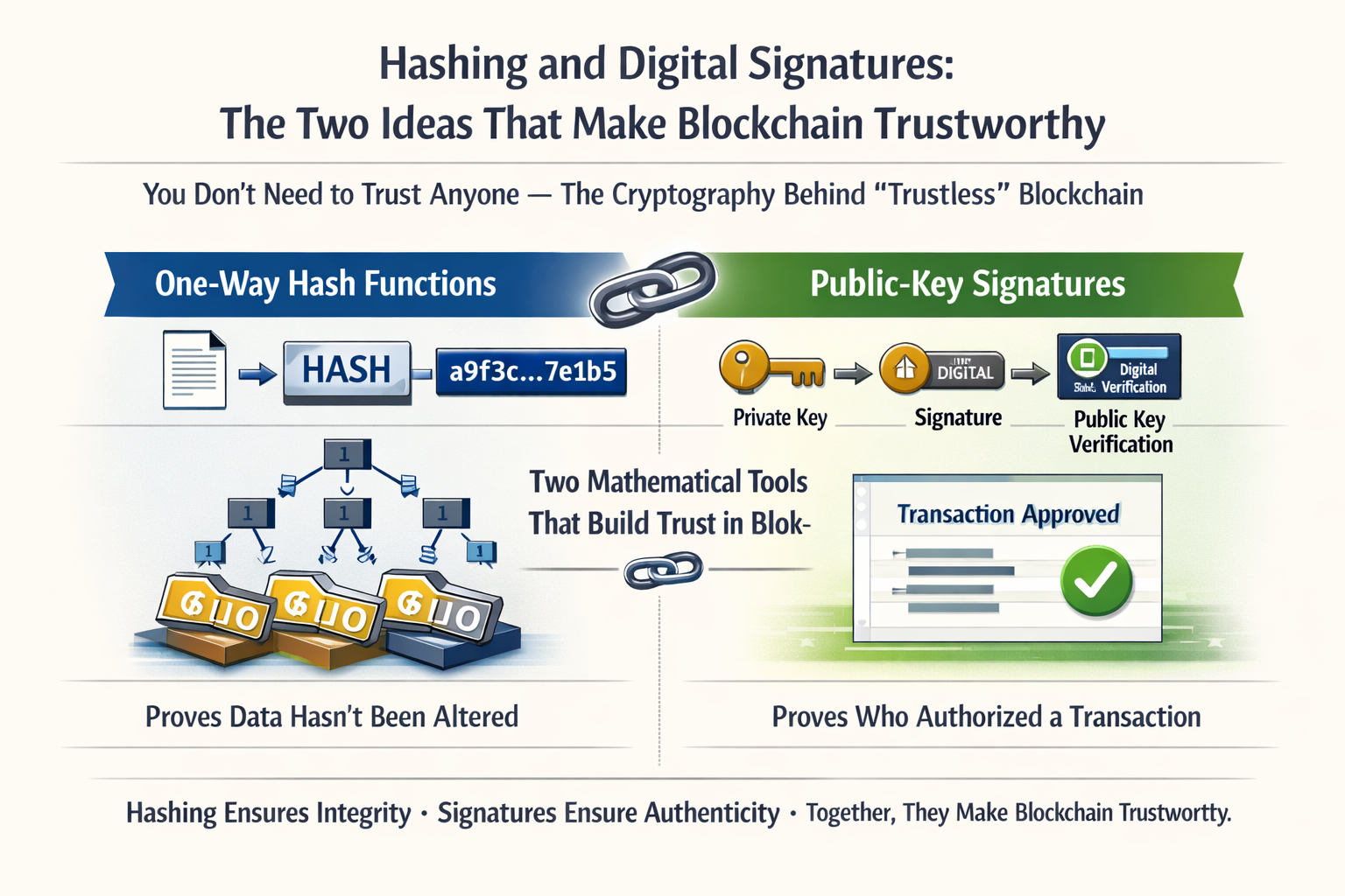 Hashing and Digital Signatures: The Two Ideas That Make Blockchain Trustworthy (Part 3 of 10)