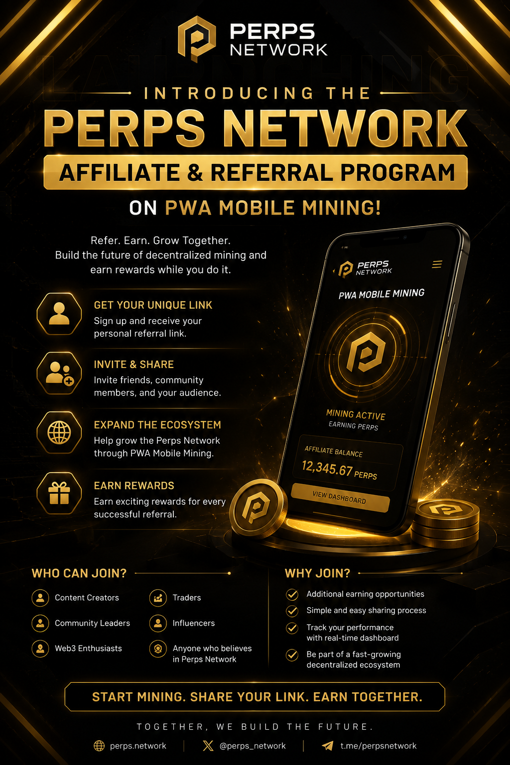 Introducing the Perps Network Affiliate & Referral Program on PWA Mobile Mining!
