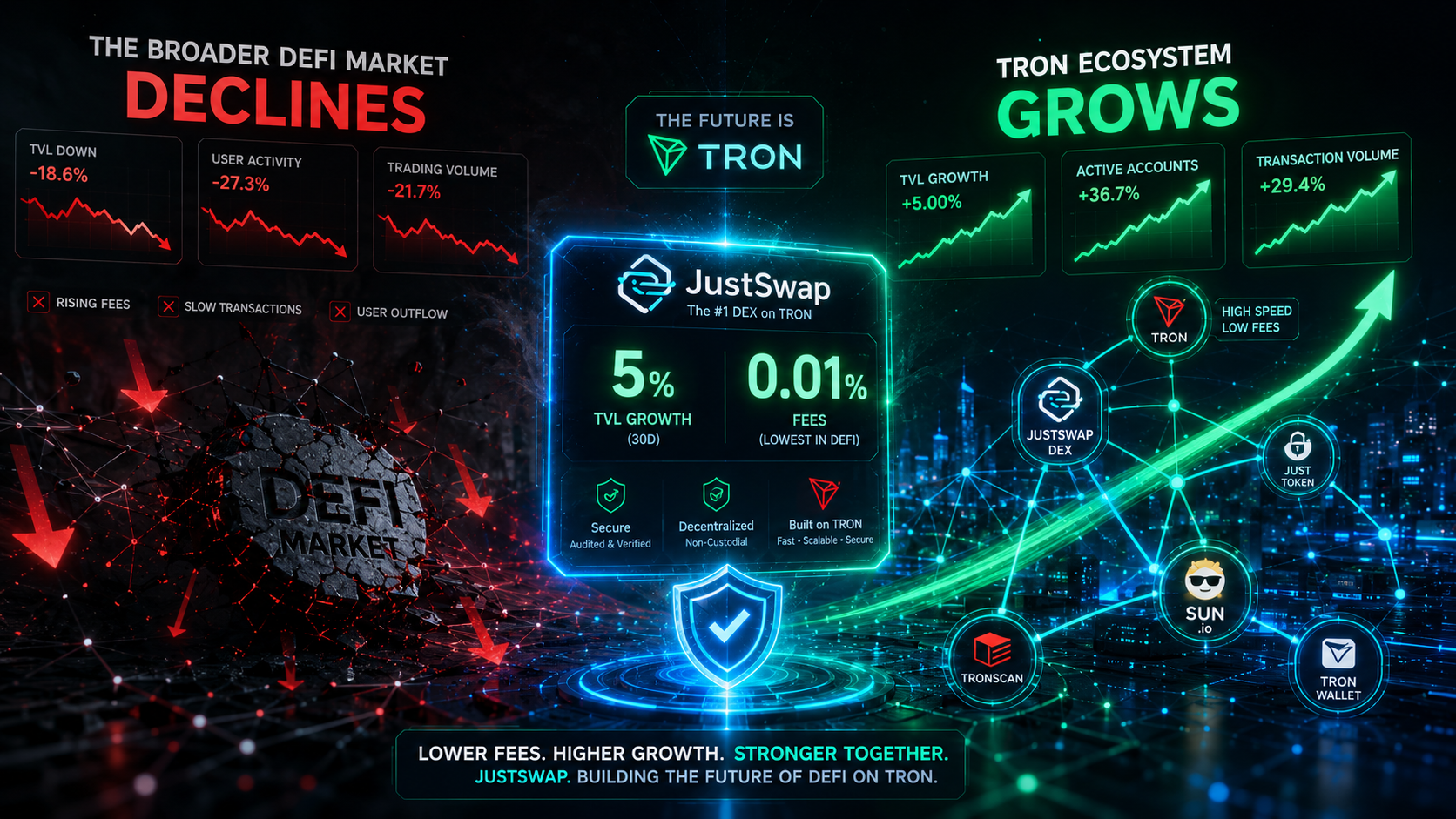 JustSwap & TRON DeFi 2026: The Only Major Ecosystem Growing 5% TVL While Everyone Else Crashes
