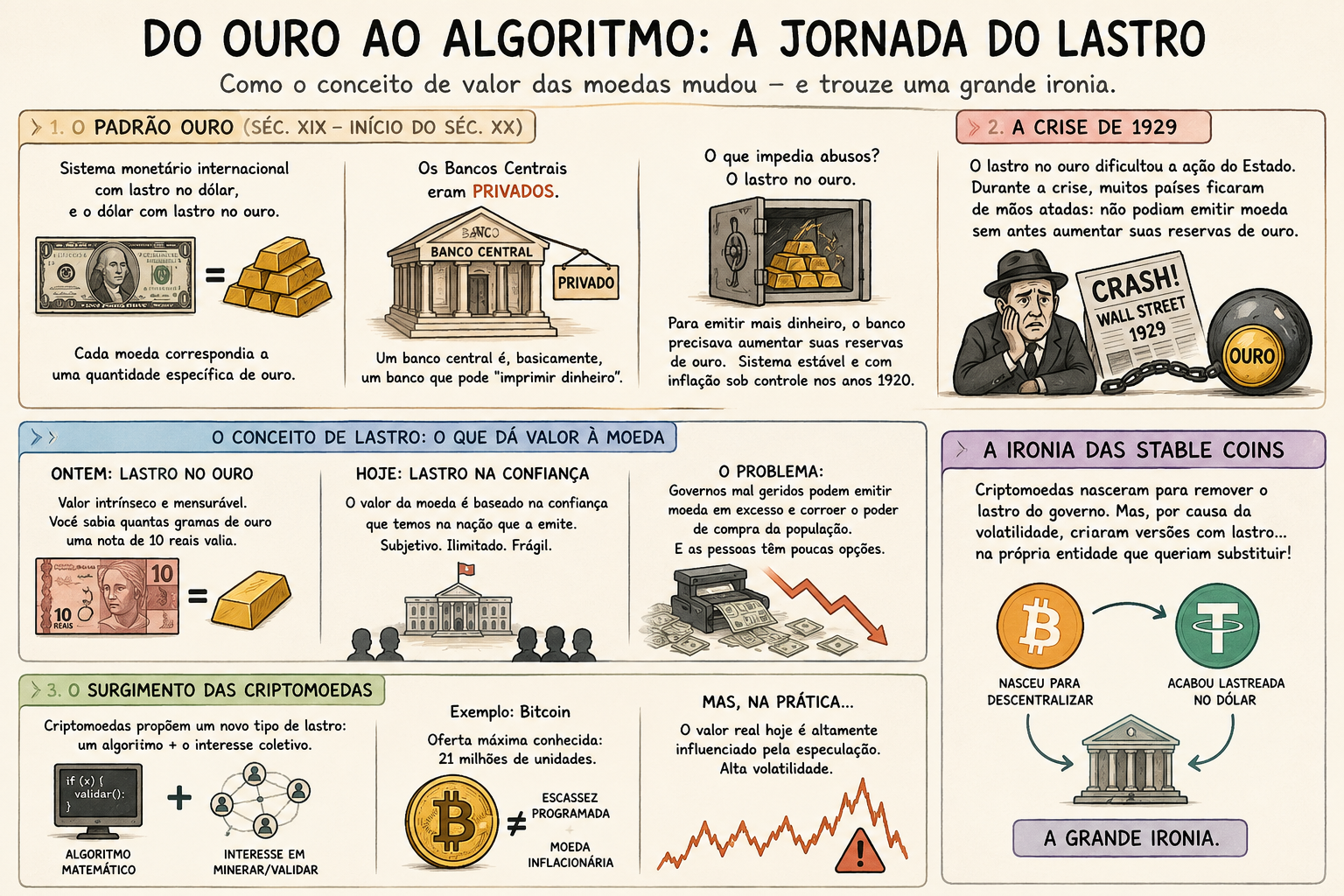 Lastro do dólar, do ouro e a ironia das stablecoins.