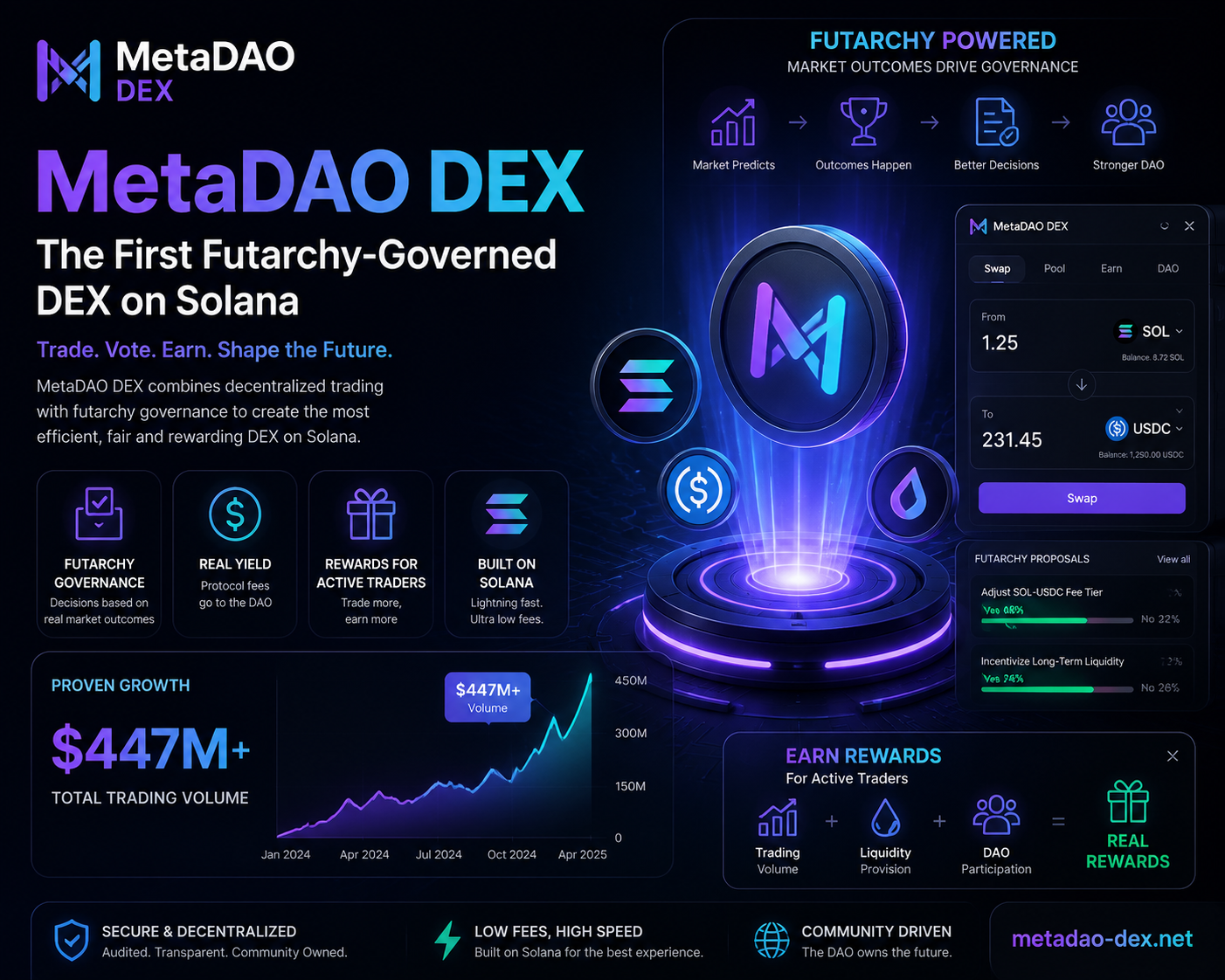MetaDAO DEX — The First Futarchy-Governed DEX on Solana with $447M+ Volume, Real Yield & Rewards…
