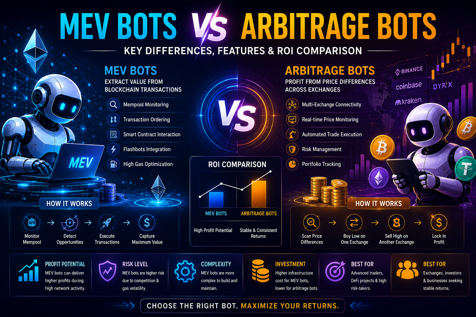 MEV Bots vs Arbitrage Bots: Key Differences, Features & ROI Comparison