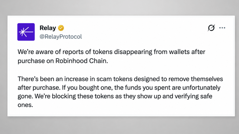 New Chain Hype Meets Old Scam Tactics: Relay Protocol Warns of Robinhood Chain Honeypot Coins