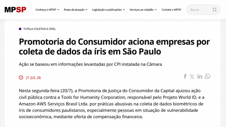 São Paulo Sues World and Amazon AWS for $47 Million Over Abusive Biometric Data Collection