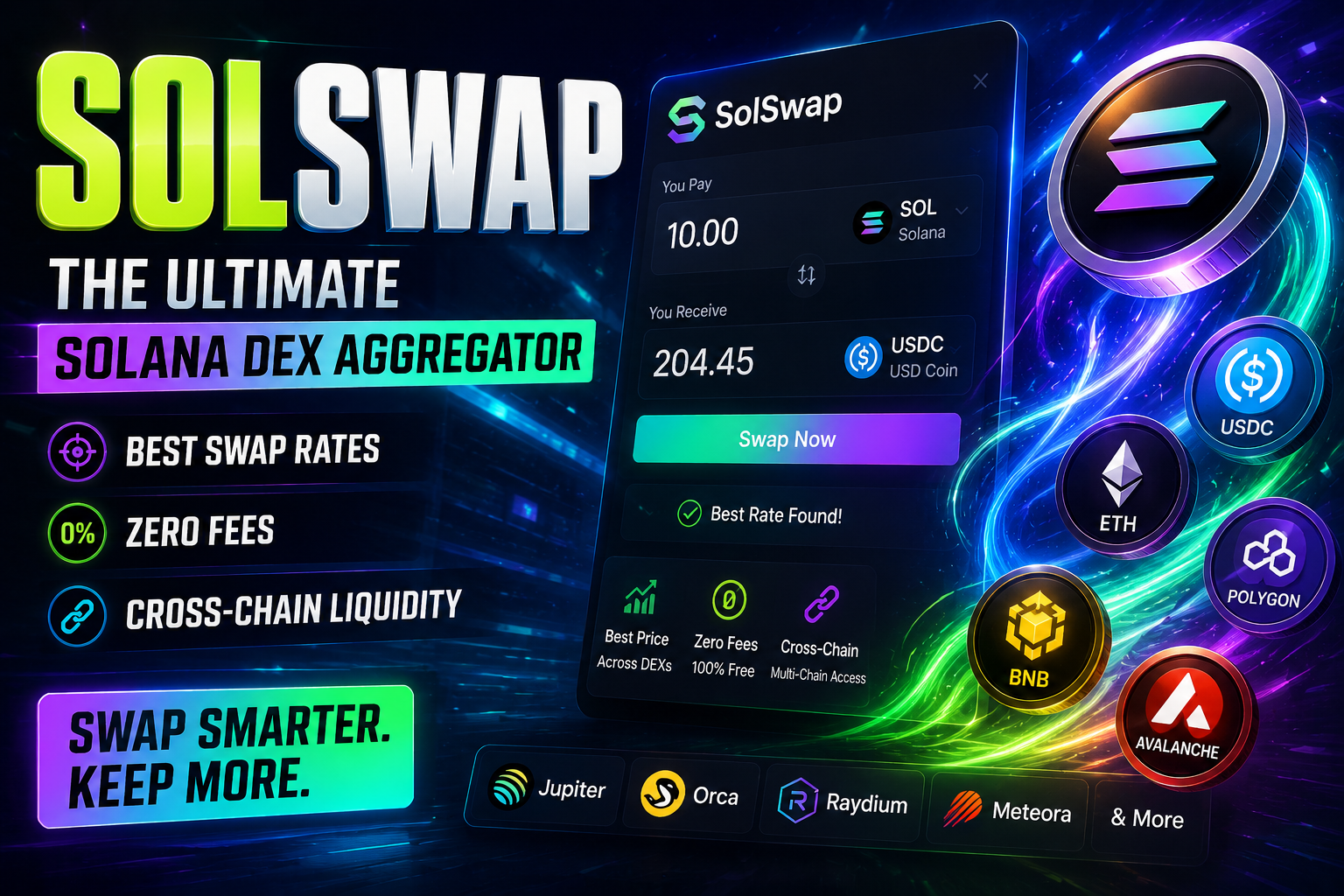 SolSwap — The Ultimate Solana DEX Aggregator for Best Swap Rates, Zero Fees & Cross-Chain Liquidity