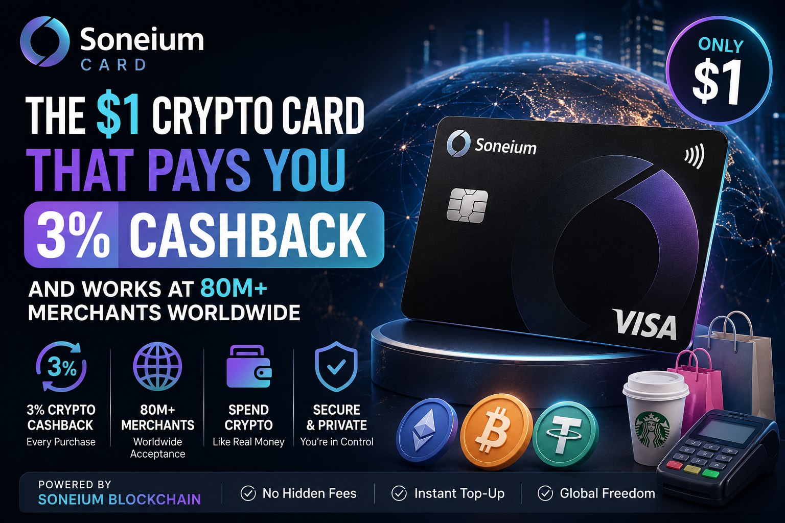 Soneium Card — The $1 Crypto Card That Pays You 3% Cashback and Works at 80M+ Merchants Worldwide