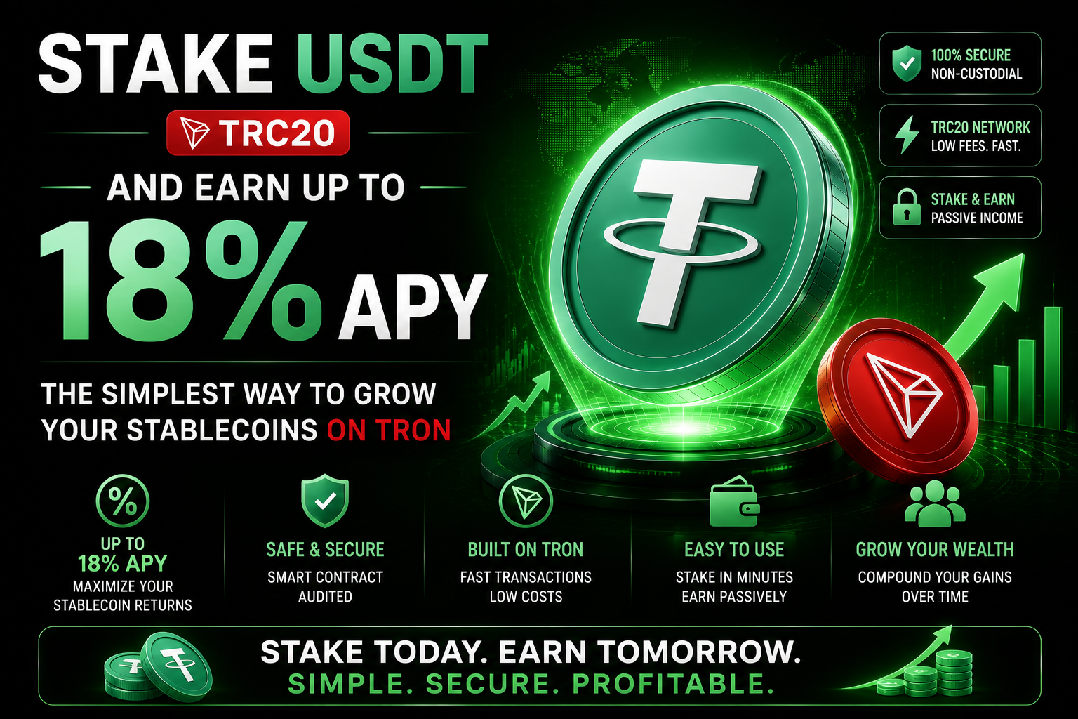 Stake USDT TRC20 and Earn Up to 18% APY — The Simplest Way to Grow Your Stablecoins on TRON